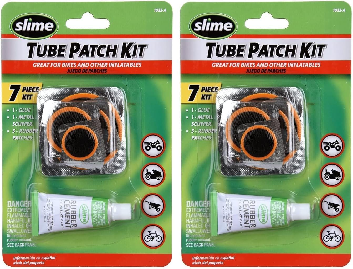 Slime 1022-A Tube Rubber Patch Kit, for Bikes and Other Inflatables, Contains, 5 Patches, Scuffer and Glue (Pack of 2)