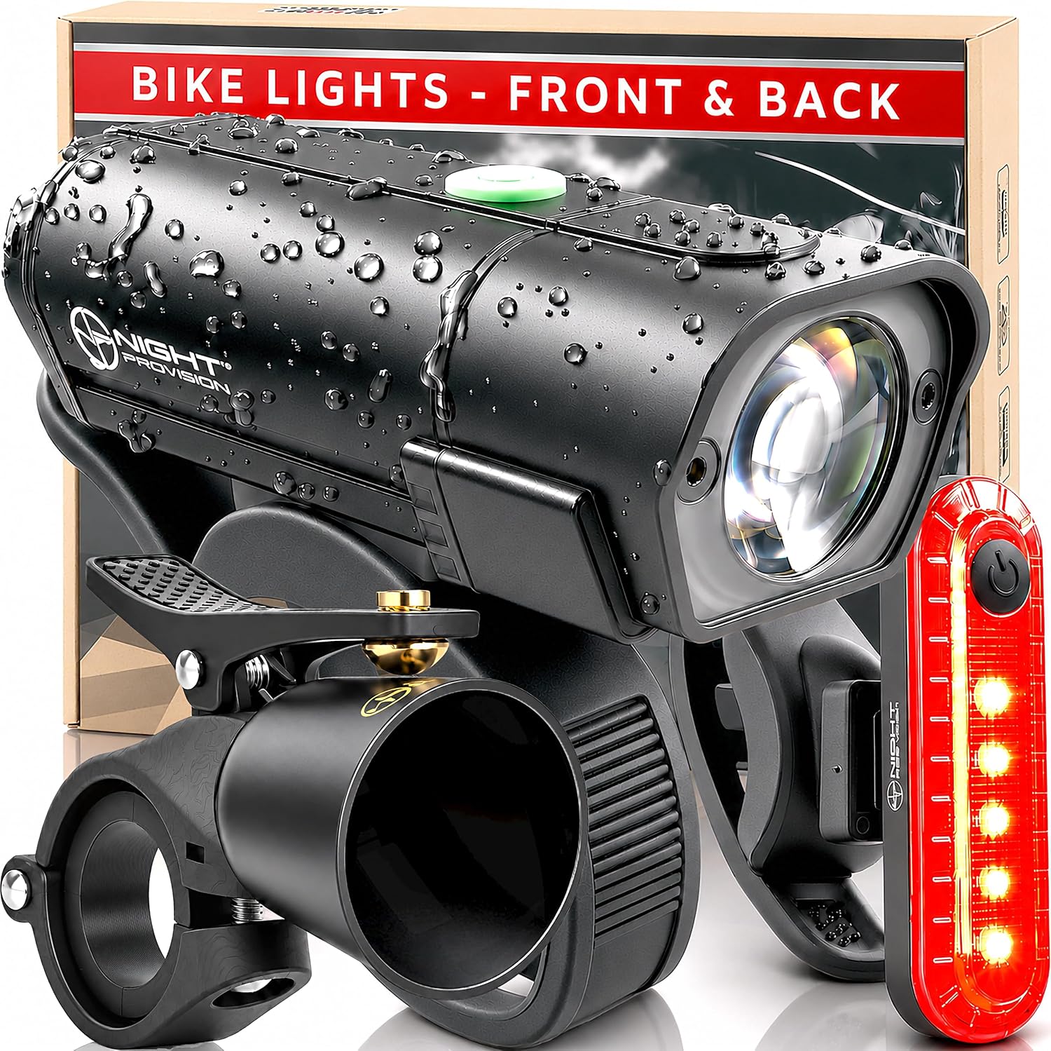 BX-500 USB-C Rechargeable Bike Light Set, 500 Lumen Front Headlight and Taillight, Waterproof