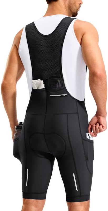 Bikewa Men's Cycling Bibs 4D Padded Bike Shorts with Anti-Slip Leg Grips and Rear Zipper Pockets