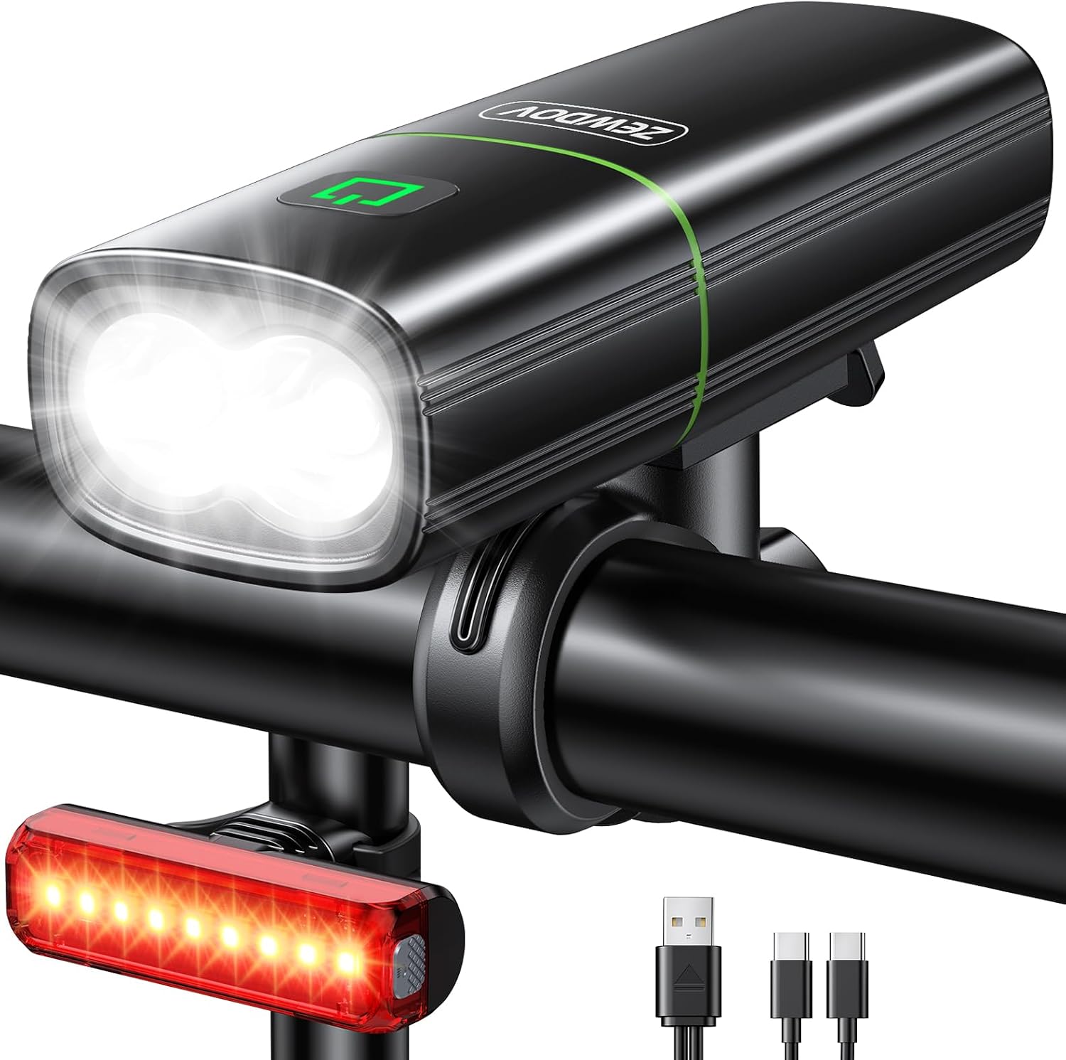 Zewdov rechargeable bike light set with front and rear lights